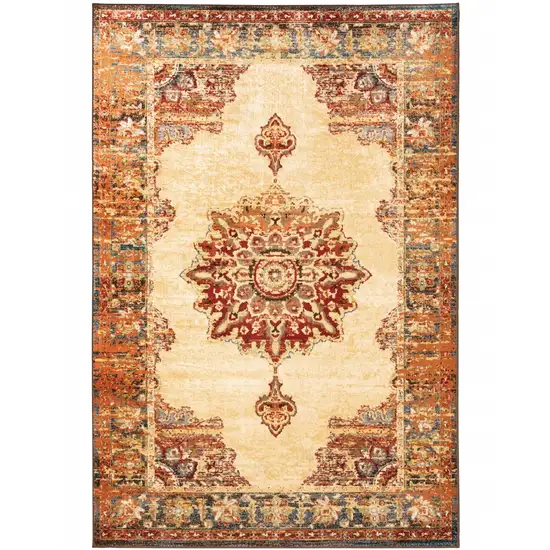 Gold and Orage Floral MedallionArea Rug Photo 1