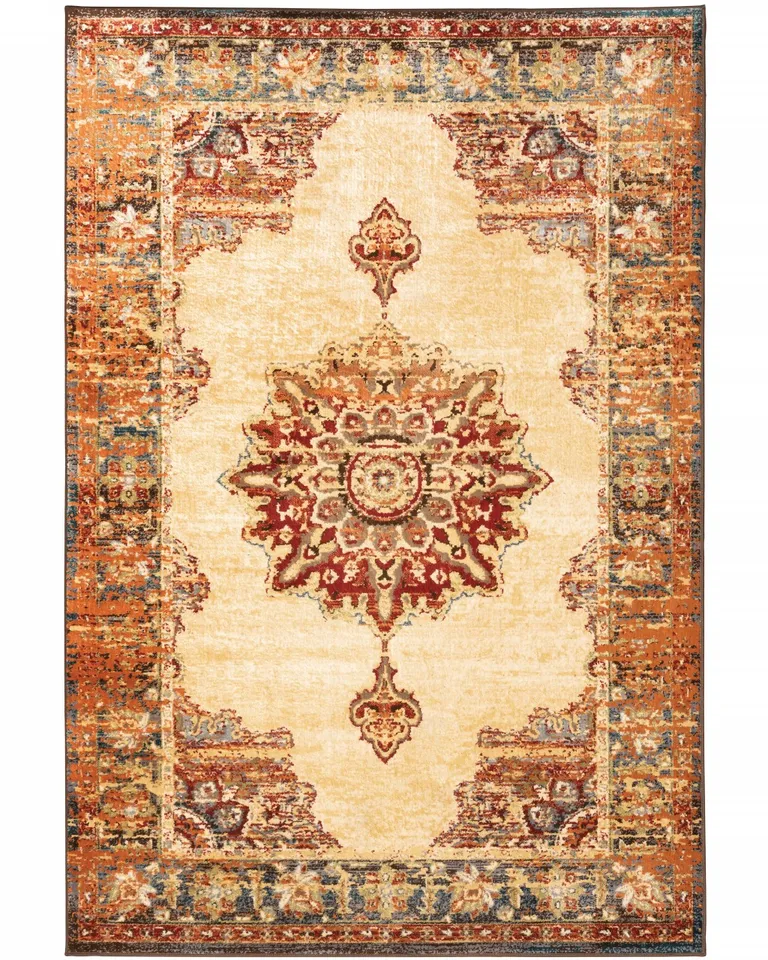 Gold and Orage Floral MedallionArea Rug Photo 1