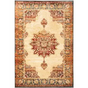 Photo of Gold and Orage Floral MedallionArea Rug