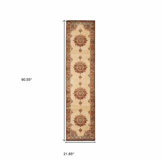 Gold and Orage Floral MedallionRunner Rug Photo 5