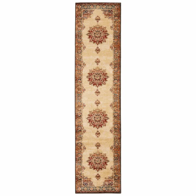 Gold and Orage Floral MedallionRunner Rug Photo 1