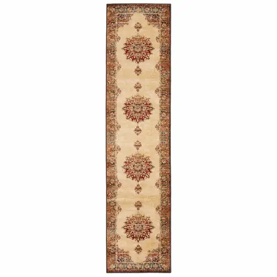 Gold and Orage Floral MedallionRunner Rug Photo 1