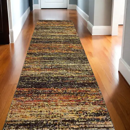 12' Gold And Slate Abstract Runner Rug Photo 1