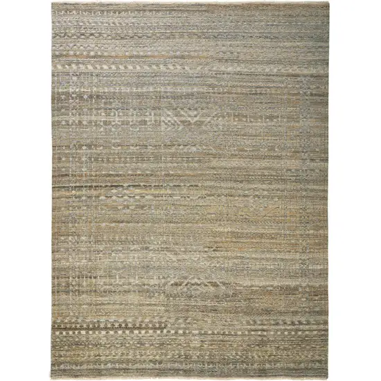 Gold and Tan Geometric Hand Knotted Worn Faded Area Rug Photo 1