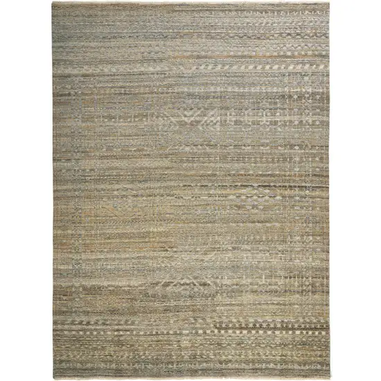 Gold and Tan Geometric Hand Knotted Worn Faded Area Rug Photo 5