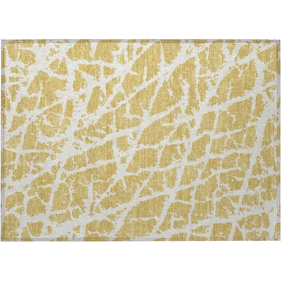 Gold and White Abstract Washable Non Skid Indoor Outdoor Area Rug Photo 4