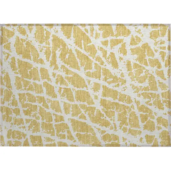 Gold and White Abstract Washable Non Skid Indoor Outdoor Area Rug Photo 2