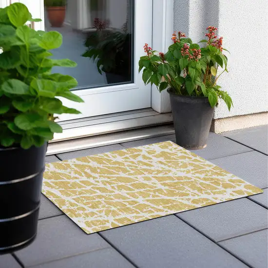 Gold and White Abstract Washable Non Skid Indoor Outdoor Area Rug Photo 8