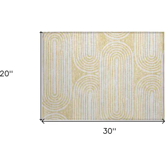 Gold and White Abstract Washable Non Skid Indoor Outdoor Area Rug Photo 3