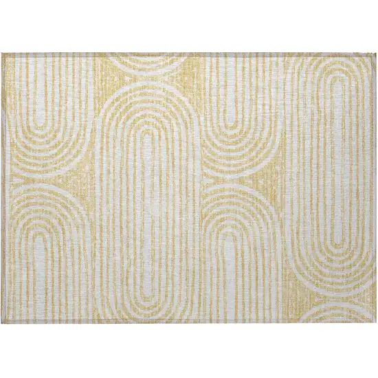 Gold and White Abstract Washable Non Skid Indoor Outdoor Area Rug Photo 4