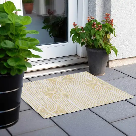 Gold and White Abstract Washable Non Skid Indoor Outdoor Area Rug Photo 8