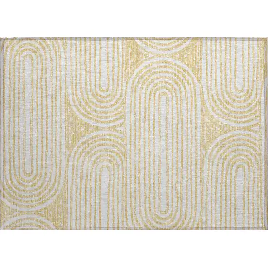 Gold and White Abstract Washable Non Skid Indoor Outdoor Area Rug Photo 2