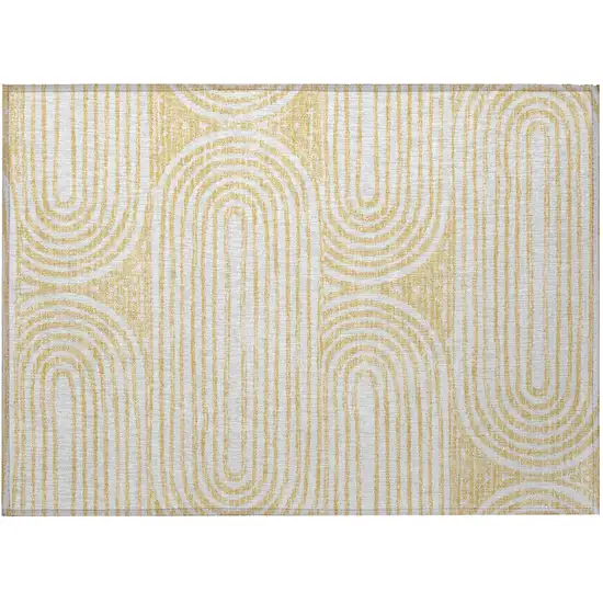 Gold and White Abstract Washable Non Skid Indoor Outdoor Area Rug Photo 5