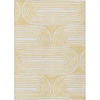 Photo of Gold and White Abstract Washable Non Skid Indoor Outdoor Area Rug