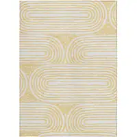 Photo of Gold and White Abstract Washable Non Skid Indoor Outdoor Area Rug