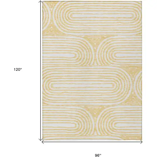 Gold and White Abstract Washable Non Skid Indoor Outdoor Area Rug Photo 3