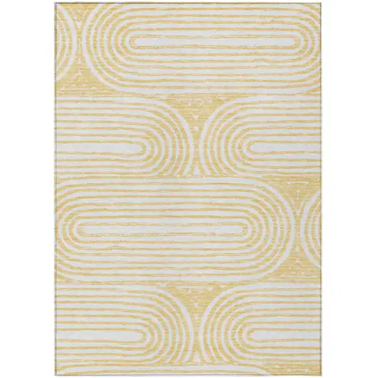 Gold and White Abstract Washable Non Skid Indoor Outdoor Area Rug Photo 2