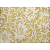 Photo of Gold and White Floral Washable Non Skid Indoor Outdoor Area Rug