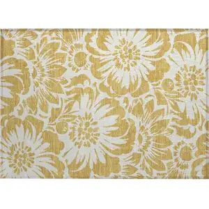 Photo of Gold and White Floral Washable Non Skid Indoor Outdoor Area Rug