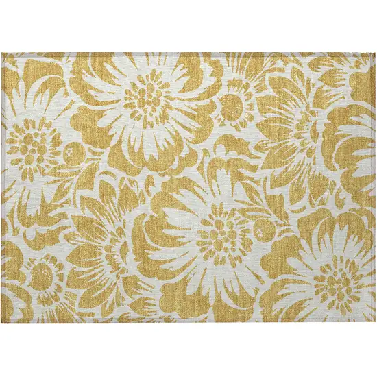 Gold and White Floral Washable Non Skid Indoor Outdoor Area Rug Photo 4