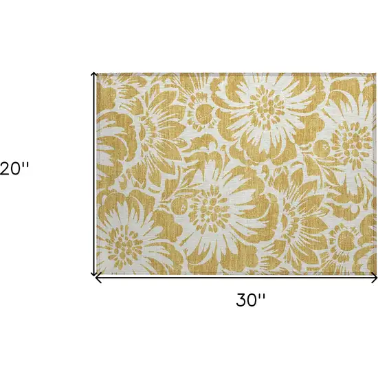 Gold and White Floral Washable Non Skid Indoor Outdoor Area Rug Photo 8