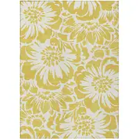 Photo of Gold and White Floral Washable Non Skid Indoor Outdoor Area Rug