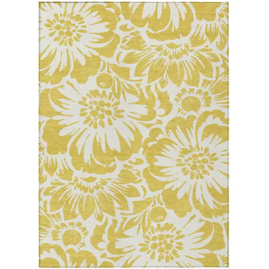 Gold and White Floral Washable Non Skid Indoor Outdoor Area Rug Photo 2