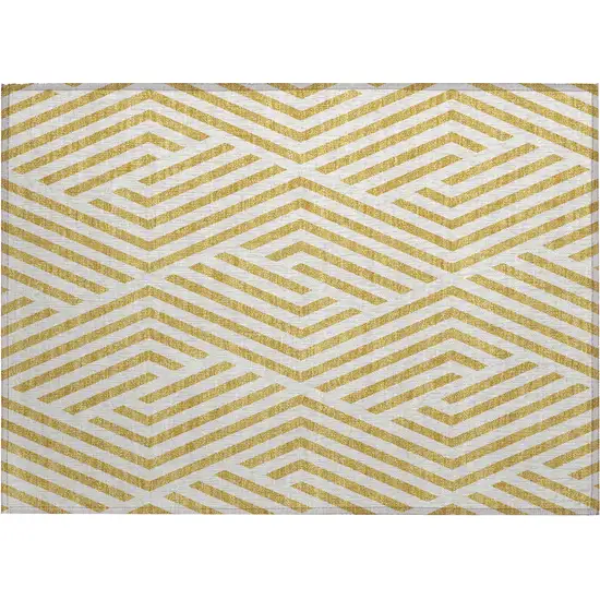 Gold and White Geometric Washable Non Skid Indoor Outdoor Area Rug Photo 2