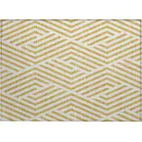 Photo of Gold and White Geometric Washable Non Skid Indoor Outdoor Area Rug