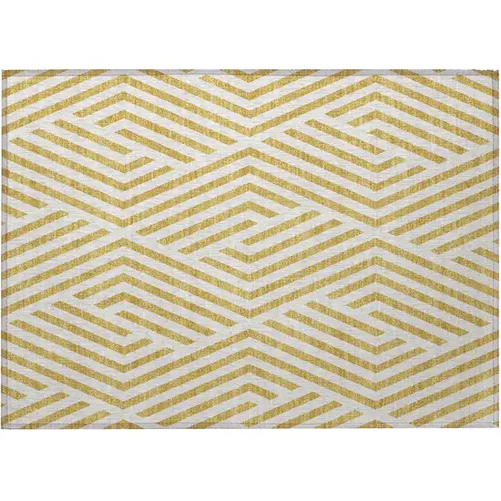 Gold and White Geometric Washable Non Skid Indoor Outdoor Area Rug Photo 5