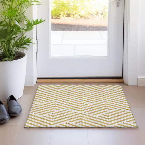 Gold and White Geometric Washable Non Skid Indoor Outdoor Area Rug Photo 9