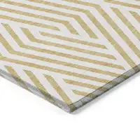 Photo of Gold and White Geometric Washable Non Skid Indoor Outdoor Area Rug