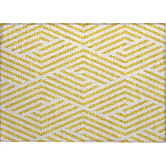 Gold and White Geometric Washable Non Skid Indoor Outdoor Area Rug Photo 2