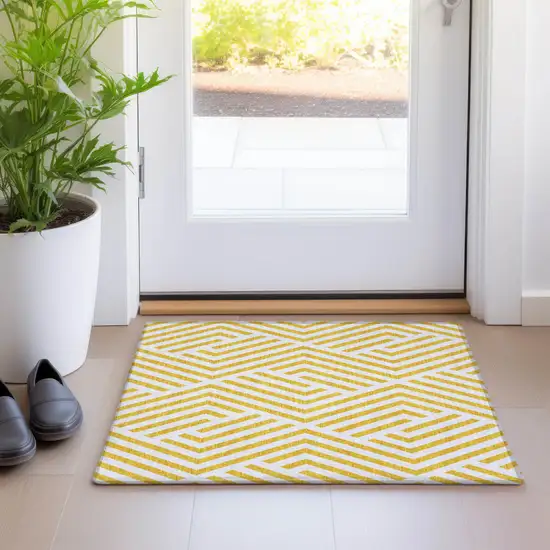 Gold and White Geometric Washable Non Skid Indoor Outdoor Area Rug Photo 9