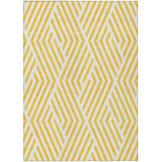 Gold and White Geometric Washable Non Skid Indoor Outdoor Area Rug Photo 2