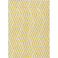 Photo of Gold and White Geometric Washable Non Skid Indoor Outdoor Area Rug