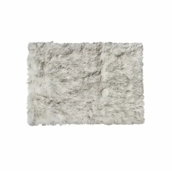 Gradient Grey Faux Fur Rectangular Area Rug Photo 1