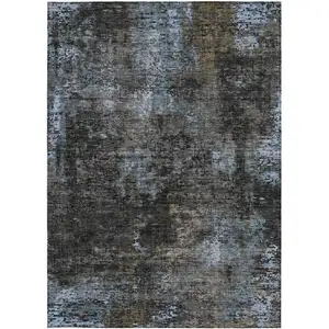 Photo of Graphite Charcoal And Silver Abstract Washable Indoor Outdoor Area Rug