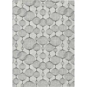 Photo of Graphite Gray And Silver Geometric Washable Indoor Outdoor Area Rug