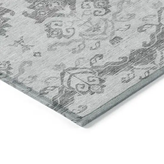 Graphite Gray And Silver Oriental Washable Indoor Outdoor Area Rug Photo 3