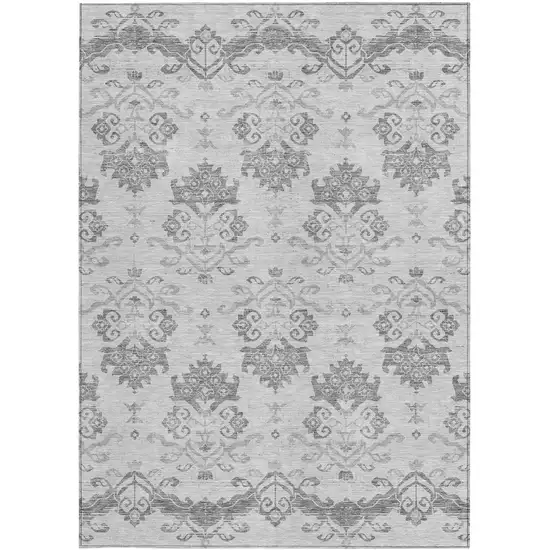 Graphite Gray And Silver Oriental Washable Indoor Outdoor Area Rug Photo 5