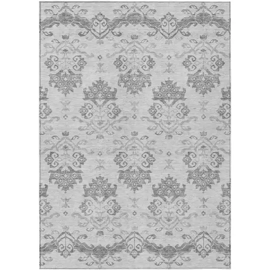 Graphite Gray And Silver Oriental Washable Indoor Outdoor Area Rug Photo 1