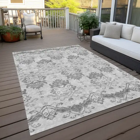 Graphite Gray And Silver Oriental Washable Indoor Outdoor Area Rug Photo 9