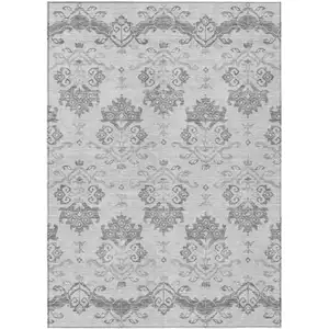 Photo of Graphite Gray And Silver Oriental Washable Indoor Outdoor Area Rug