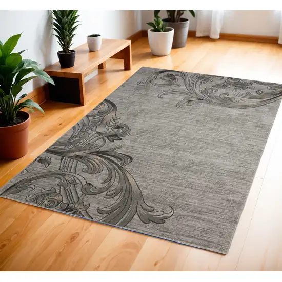 Graphite and Black Floral Vines Area Rug Photo 1