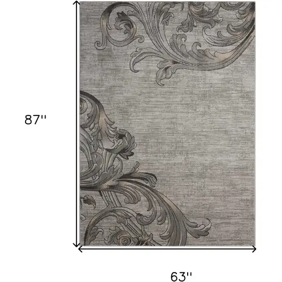 Graphite and Black Floral Vines Non Skid Area Rug Photo 3