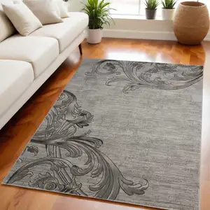 Photo of Graphite and Black Floral Vines Non Skid Area Rug