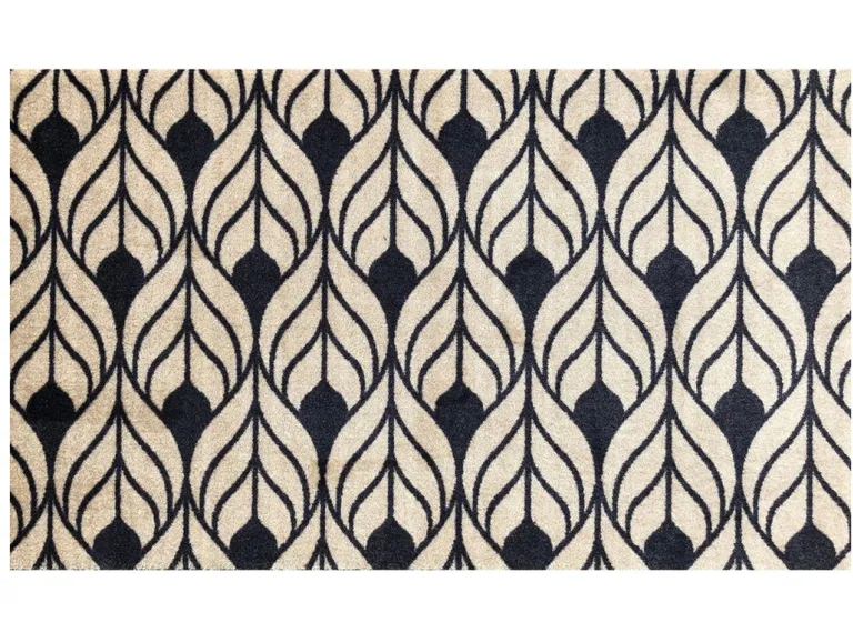 Graphite and Tan Abstract Leaves Washable Floor Mat Photo 1