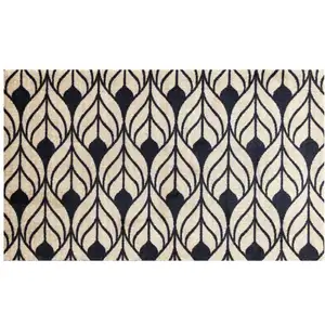 Photo of Graphite and Tan Abstract Leaves Washable Floor Mat