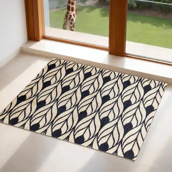 Graphite and Tan Abstract Leaves Washable Floor Mat Photo 1